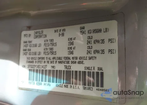 1999 Dodge Dakota Slt/Sport from USA, damaged, VIN 1B7GG22Y1XS114127